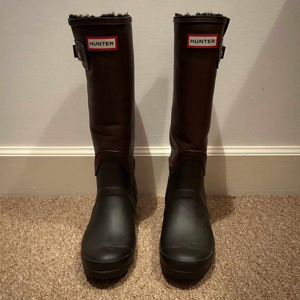 Hunter Tall Winter Rain Boots in Black and Brown